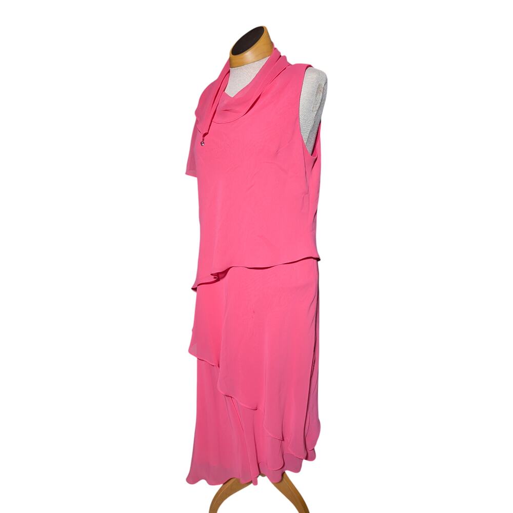 Vtg 1990s Ursula Salmon Pink Tiered Chiffon Sleeveless Midi Cocktail Dress Sz 12